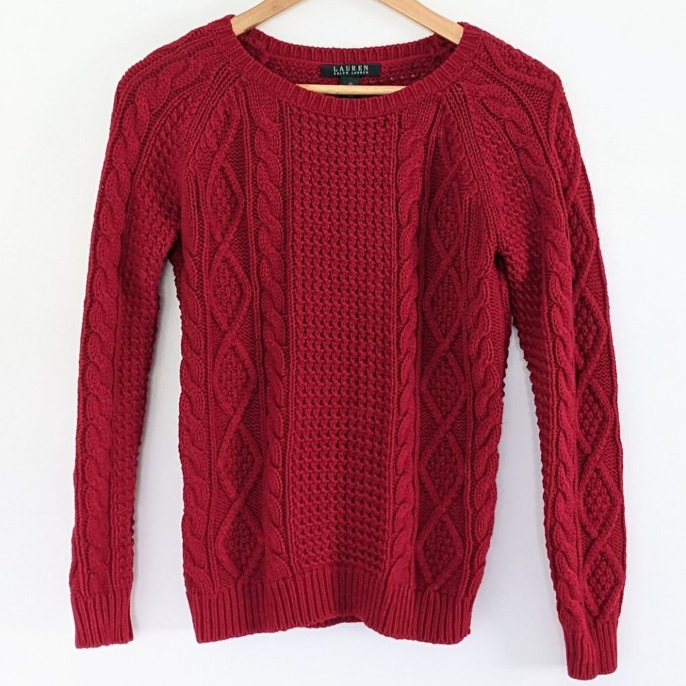 Ralph Lauren Red Chunky Cable Knit Crew Neck Sweater NWT Sz. M
